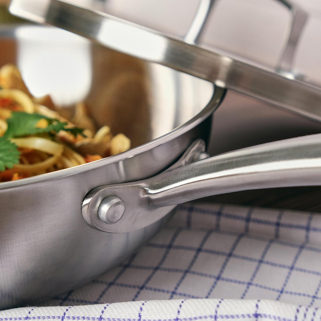 KAMBERG - Wok Ø 28 cm aus Edelstahl 18/10 Triply – ohne PFAS – Deckel inklusive – für alle Herde, au