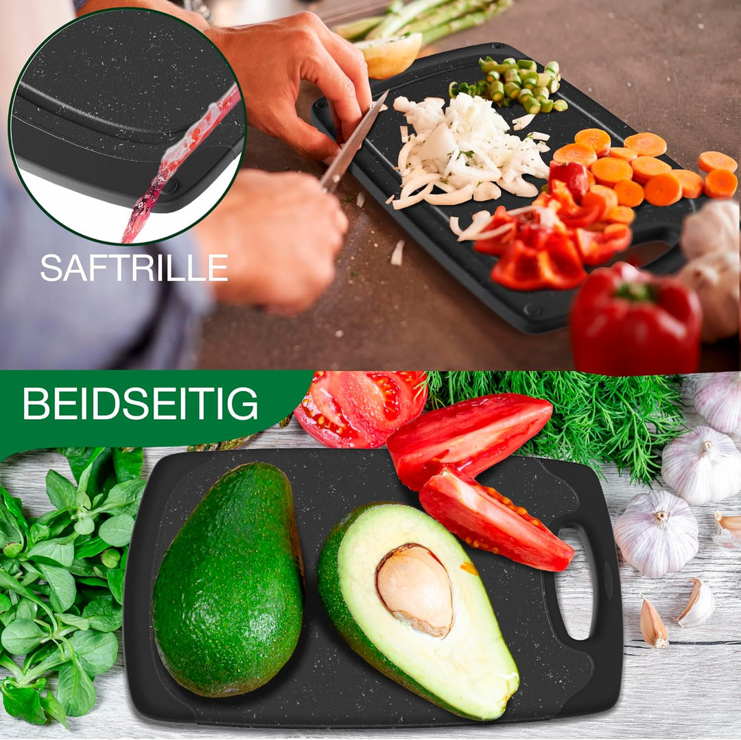 Frühstücksbrettchen 4-er Set, 25x15 cm, spülmaschinenfest beidseitig rutschfest mit Saftrille und Gr