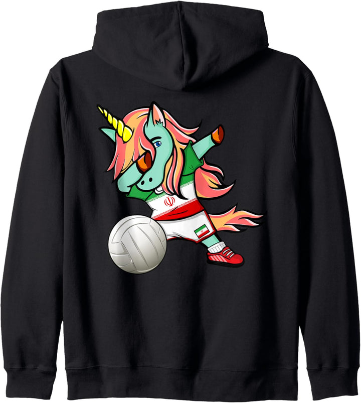 Lustiger Dabbing Einhorn Iran Volleyball - Iranische Flagge Kapuzenjacke