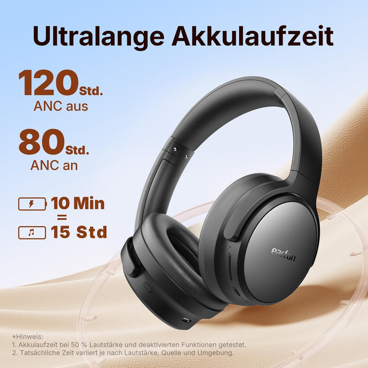 EarFun Tune Pro Over-Ear Kopfhörer Kabellos, Aktiver Geräuschisolierung, Dual-Dynamic-Treibern, Hi-R