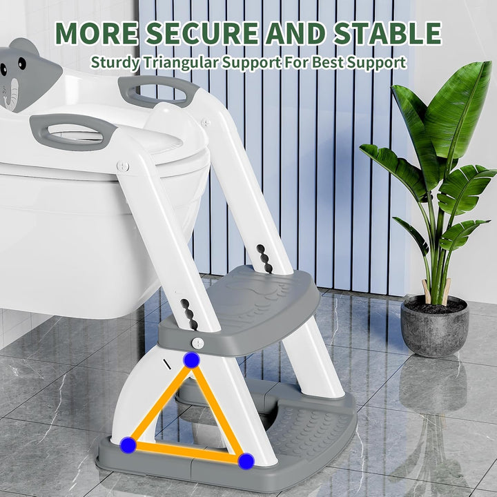 Toilettensitz Kinder mit Treppe, Höhenverstellbar Faltbarer 2-in-1 Toilettensitz Kinder mit Gepolste
