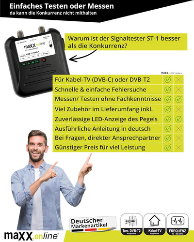 maxx.onLine ST-1 Signaltester Kabelfernsehen DVB-C/DVB-T, analog/digital 40-862 MHz