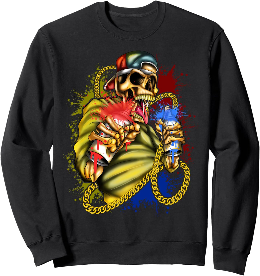 Graffiti-Künstler-Skelett mit Sprühdosen Tagger Street Art Sweatshirt