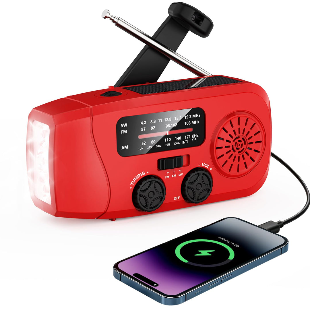 Handkurbel‑Notfallradio | Solar‑und Typ‑C‑Aufladung, SOS‑Alarm, LED‑Taschenlampe, Handyladefunktion