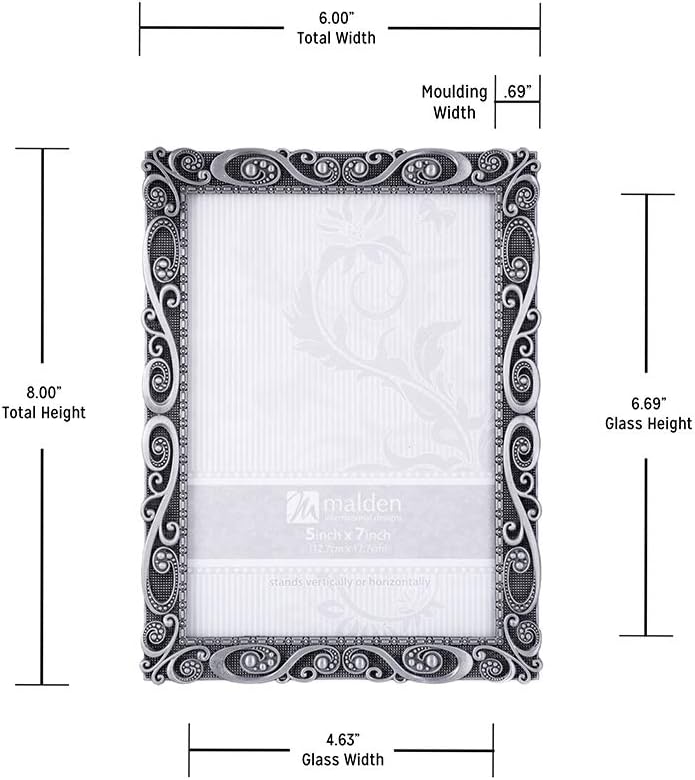 Malden International Designs 5371-57 Morgan Metall-Bilderrahmen, 12,7 x 17,8 cm, silberfarben 5x7, 5