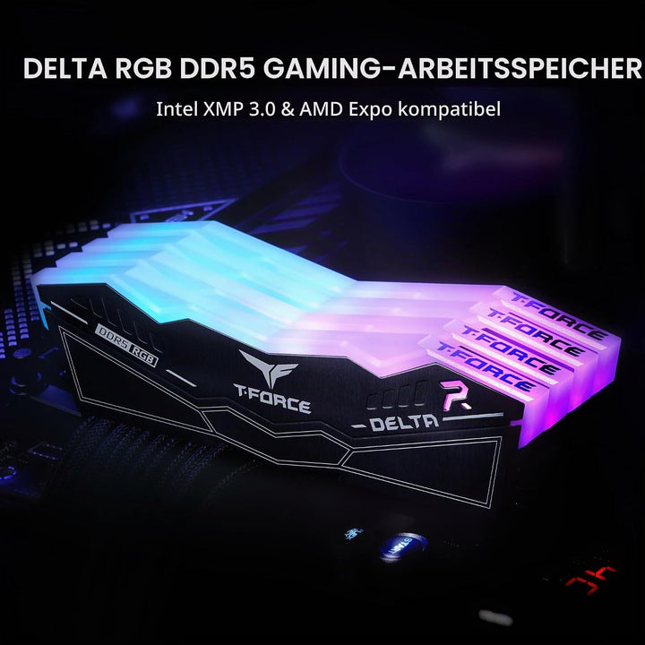 Team T-FORCE Delta RGB Schwarz 32GB Kit DDR5 (2x16GB) 7200MHz, CL34, FF3D532G7200HC34ADC01 32GB(2x16