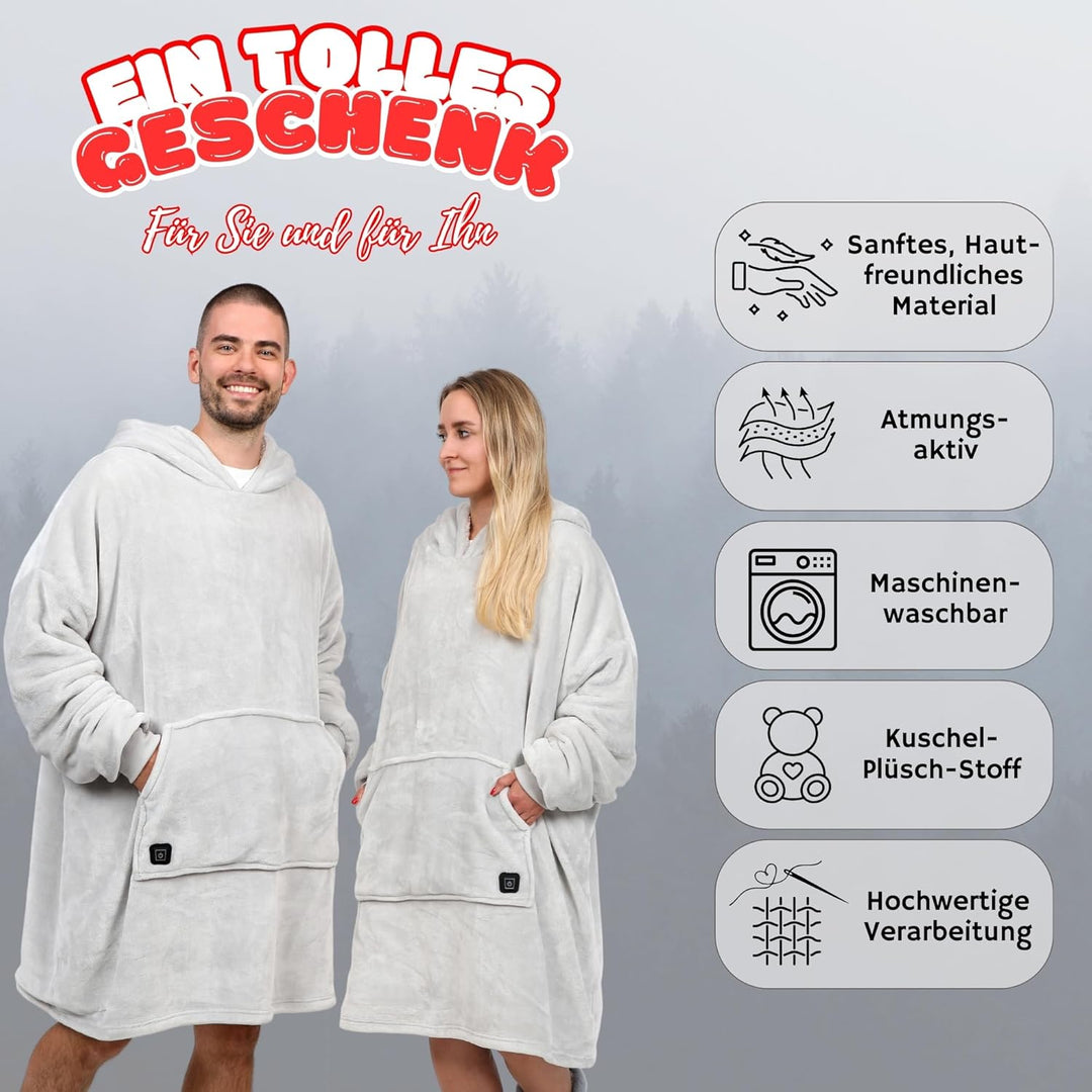 NorthHeat Beheizter Kuschel Hoodie | flauschige Ärmel Decke beheizbar | perfekt für Freundin, Mama u