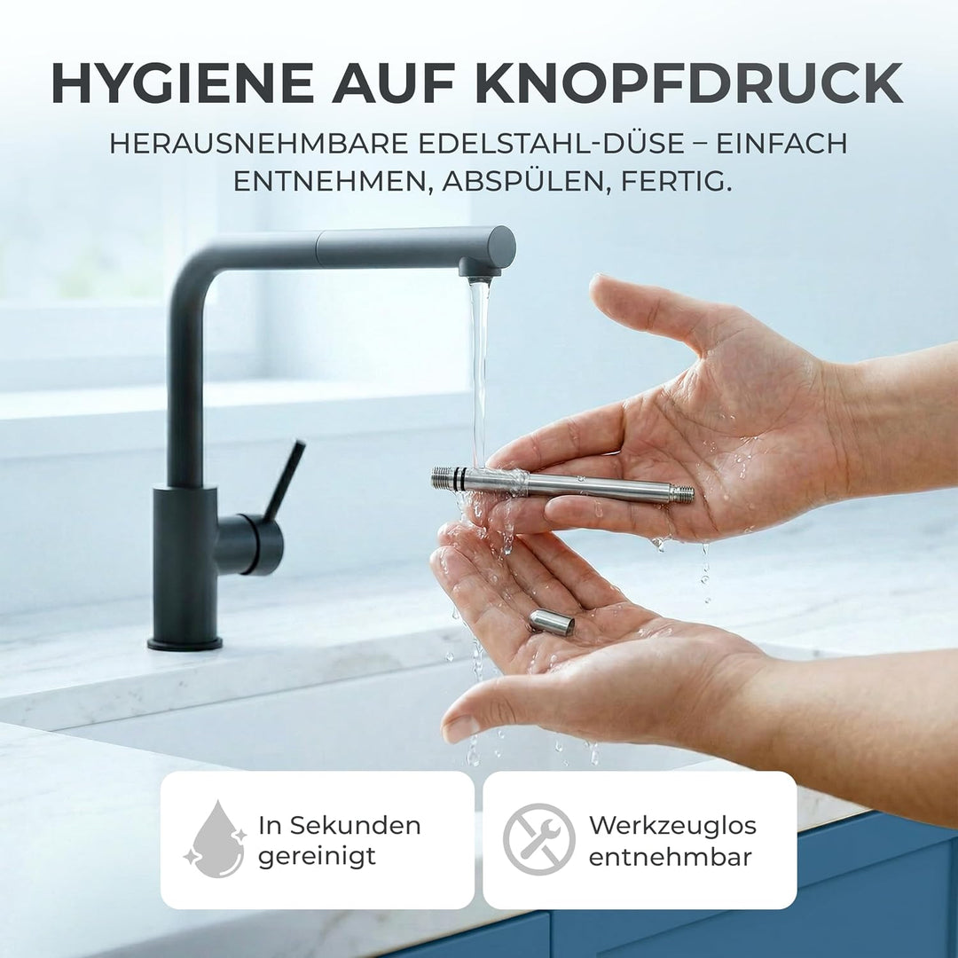 Infinity-S Wassersprudler aus hochwertigem Edelstahl (Black/Black) – inkl. 2x 1,25L Edelstahlflasche