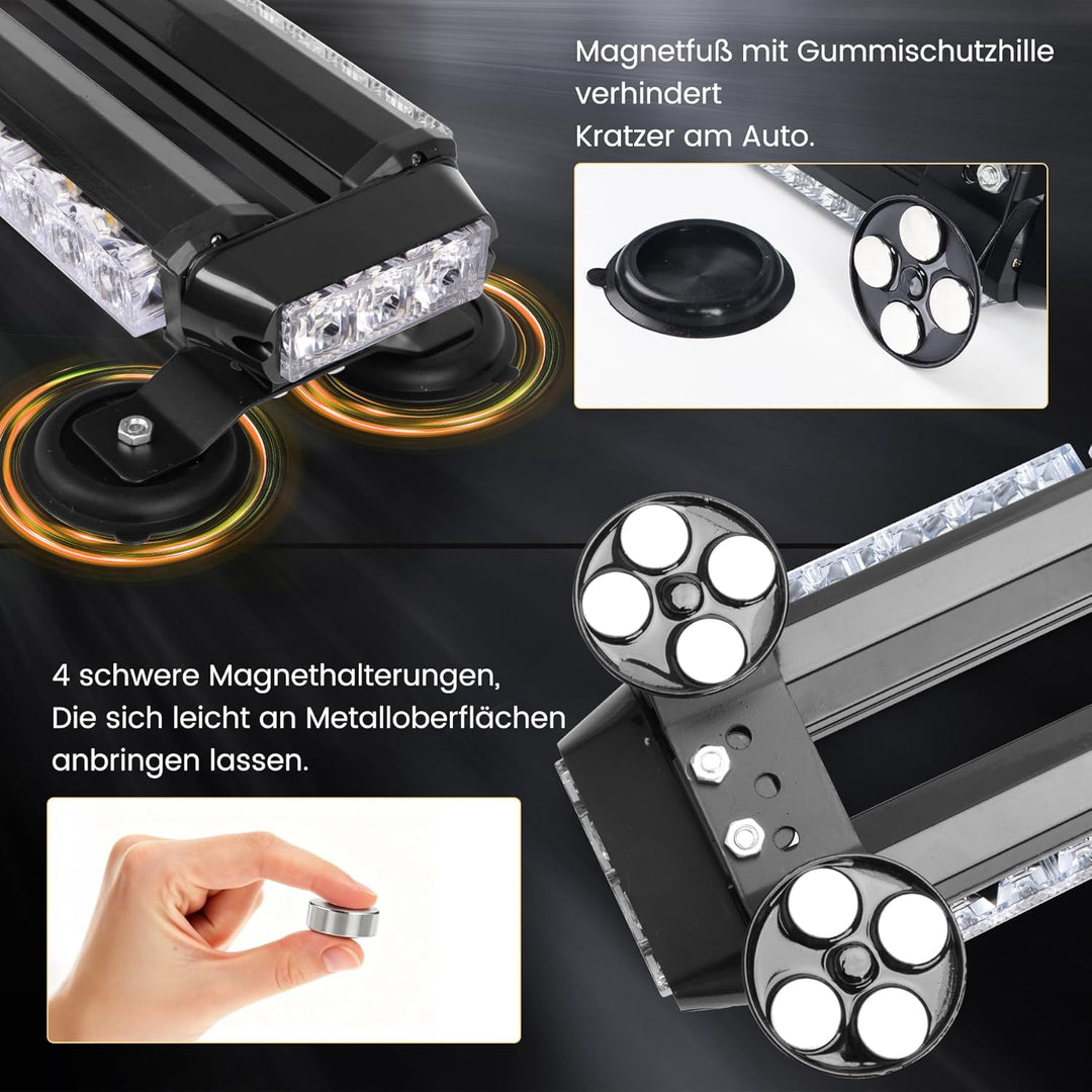 67cm 54 LED Rundumleuchte Blinklicht -7 Modi 12/24V Blitzleuchte Amber Warnleuchte Magnetische Notfa