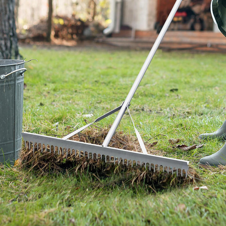 COSTWAY Rechen, Gartenrechen mit 91 cm Arbeitsbreite, 36 Zinken & 174 cm langem Griff, Laubrechen au