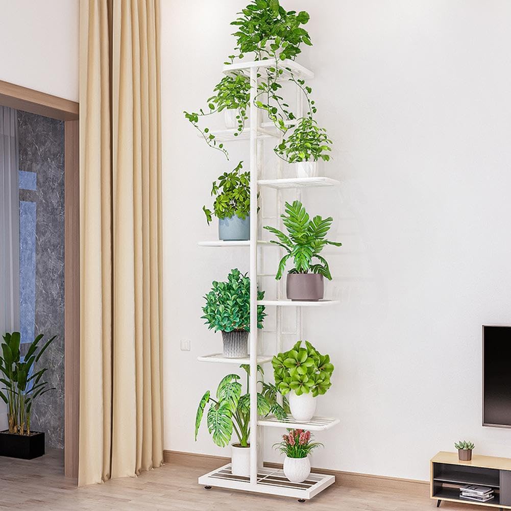 8 Etagen PflanzenstäNder 141cm BlumenstäNder Metall Weiss Pflanzenregal Indoor Outdoor Blumenregal B