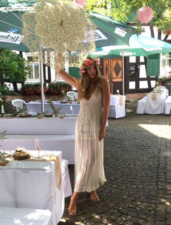 VON LILIENFELD Hochzeitsschirm Brautschirm Vivienne Spitze Deko Sonnenschirm Accessoire creme, creme