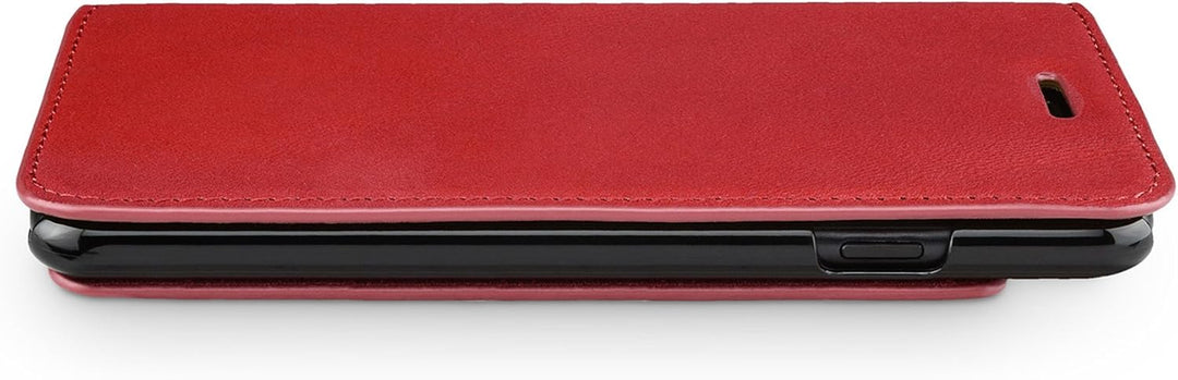 WIIUKA Echt Ledertasche - TRAVEL Nature - für Apple iPhone 8 und iPhone 7 - DEUTSCHES Leder - Rot, m