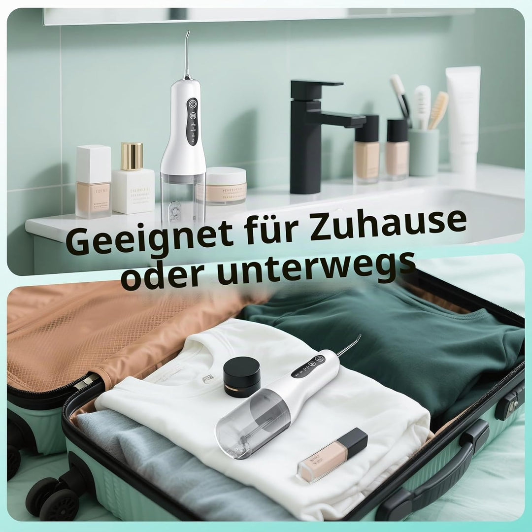Munddusche Kabellos Elektrischer, Mundduschen Testsieger mit 4 Modi und 5 Ersatzdüsen, IPX7 Wasserdi