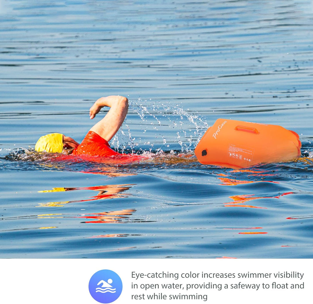 ProCase Schwimmboje Doppelairbags mit 35L Trockensack, Swim Buoy Aufblasbar Boje mit Schultergurt, S