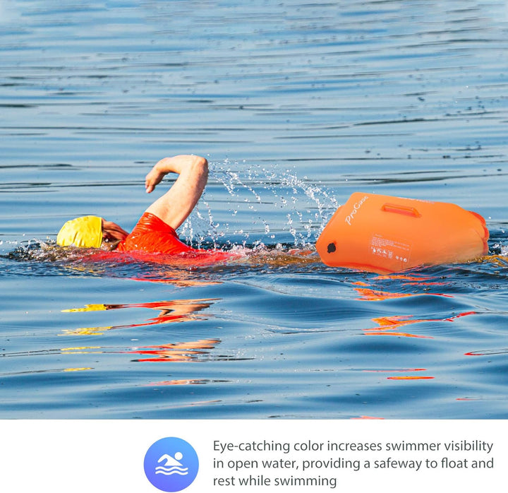 ProCase Schwimmboje Doppelairbags mit 35L Trockensack, Swim Buoy Aufblasbar Boje mit Schultergurt, S