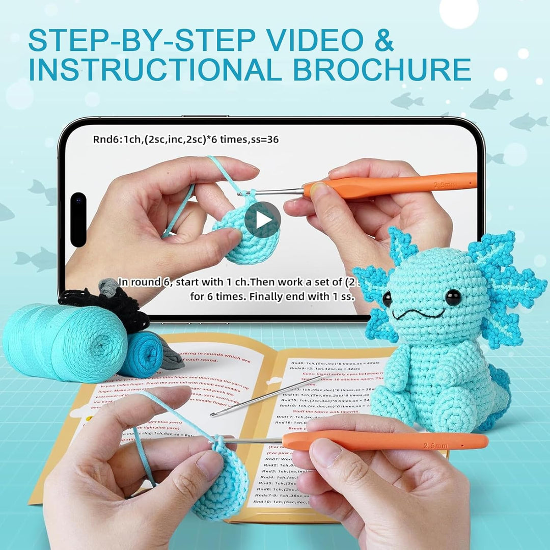 Häkelset für Anfänger Axolotl Häkelnadel Set für Tiere Strickset Bastelset für Erwachsene Kinder Häk