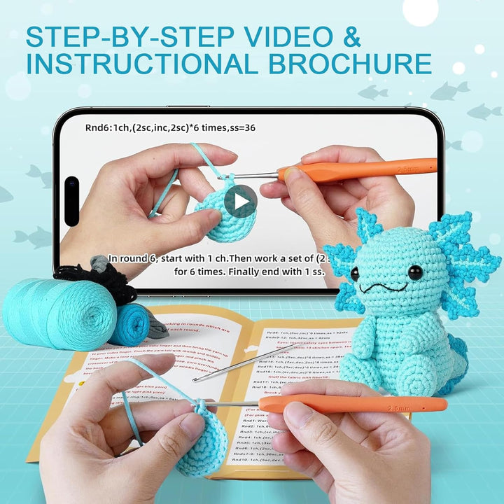 Häkelset für Anfänger Axolotl Häkelnadel Set für Tiere Strickset Bastelset für Erwachsene Kinder Häk