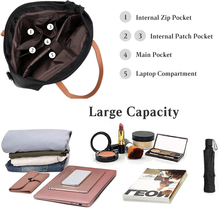 PORRASSO Laptop Tote Bag Damen Handtasche 15.6 Zoll Laptoptasche Casual Schultertasche Umhängetasche