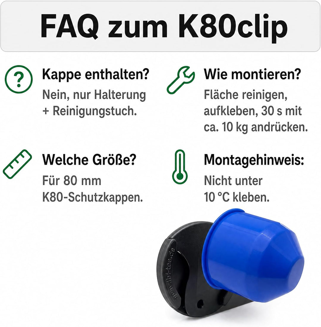 FRUMACO K80 Clip-Halterung für Schutzkappe Anhängerkupplung, Aufbewahrungshalter für 80 mm Kugelkopf
