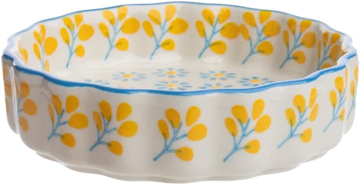 Tranquillo 6er Set Tarteletteform aus Steinzeug mit handgestempeltem Print blau/gelb Floral/Retro, Ø