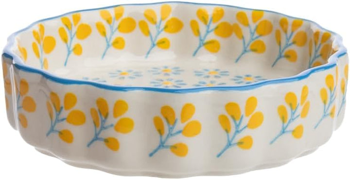 Tranquillo 6er Set Tarteletteform aus Steinzeug mit handgestempeltem Print blau/gelb Floral/Retro, Ø