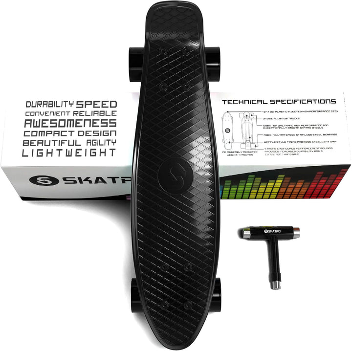 Skatro - Mini-Cruiser-Skateboard. 22 Zoll Kunststoff-Board im Retro-Stil, komplett mit Black Panther