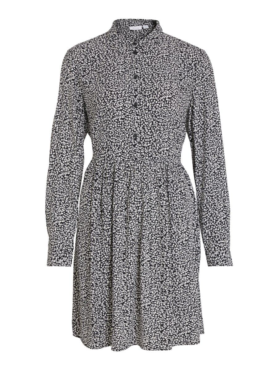 Vila Damen Vifini L/S Shirt Su-Noos Dress 34 Black/Aop:lilia, 34 Black/Aop:lilia