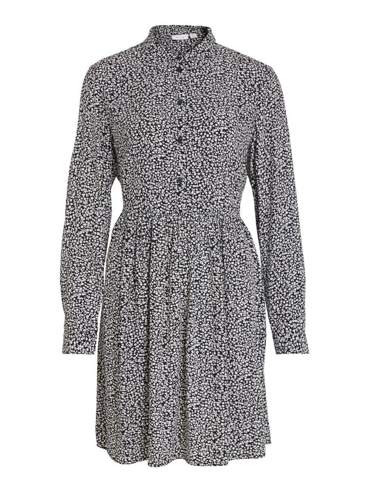 Vila Damen Vifini L/S Shirt Su-Noos Dress 34 Black/Aop:lilia, 34 Black/Aop:lilia