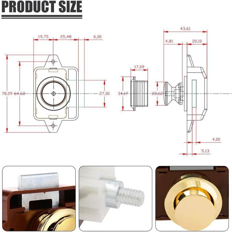 10 Stück Push Button Catch Door Lock Türknauf Verriegelung Druckknopfverriegelung passend für 15-18