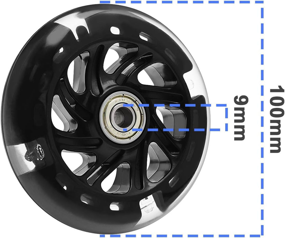 EMSea 4PCS Scooter Silent Luminous Crystal Wheels Black Hub with Bearings Flashing 3 Colors Replacem