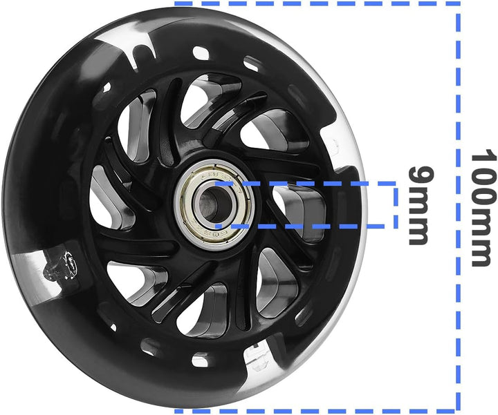 EMSea 4PCS Scooter Silent Luminous Crystal Wheels Black Hub with Bearings Flashing 3 Colors Replacem