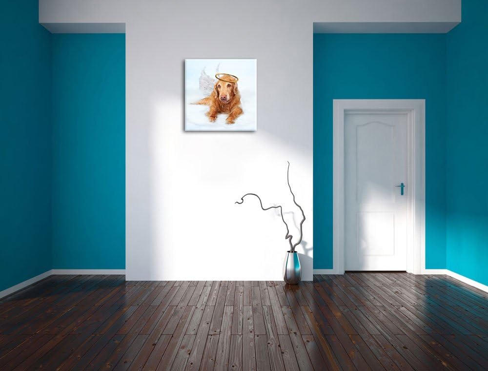 Pixxprint Hundeengel auf Wolke# als Leinwandbild/Grösse: 70x70 cm/Wandbild/Kunstdruck/fertig bespann