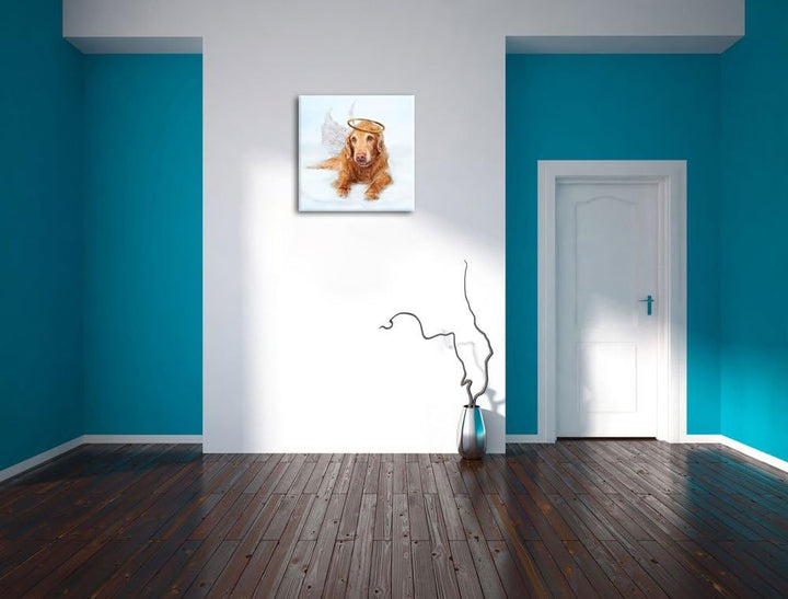 Pixxprint Hundeengel auf Wolke# als Leinwandbild/Grösse: 70x70 cm/Wandbild/Kunstdruck/fertig bespann