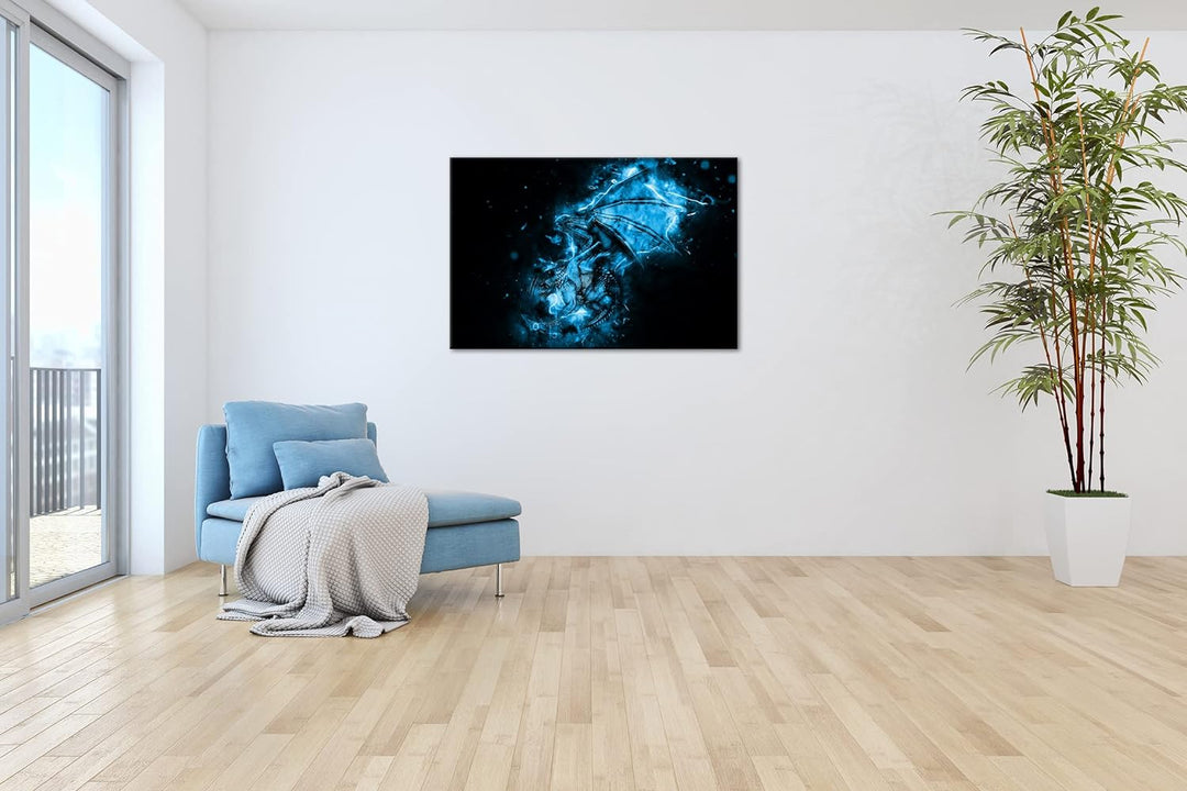 deyoli feuriger Drache Format 80x60 Effekt: Monocrome Blau als Leinwandbild, Motiv fertig gerahmt au