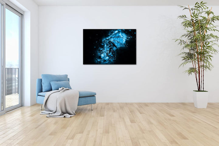 deyoli feuriger Drache Format 80x60 Effekt: Monocrome Blau als Leinwandbild, Motiv fertig gerahmt au