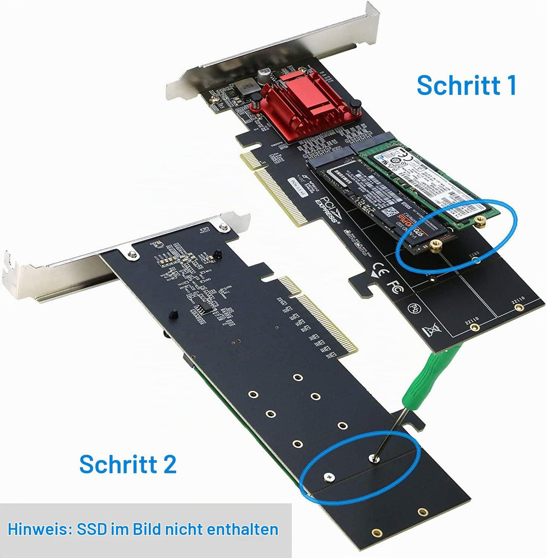 RIITOP Dual M.2 NVMe SSD auf PCIe Express 3.1 x8 x16 Kartenadapter, Unterstützung M-Key M.2 NVMe SSD