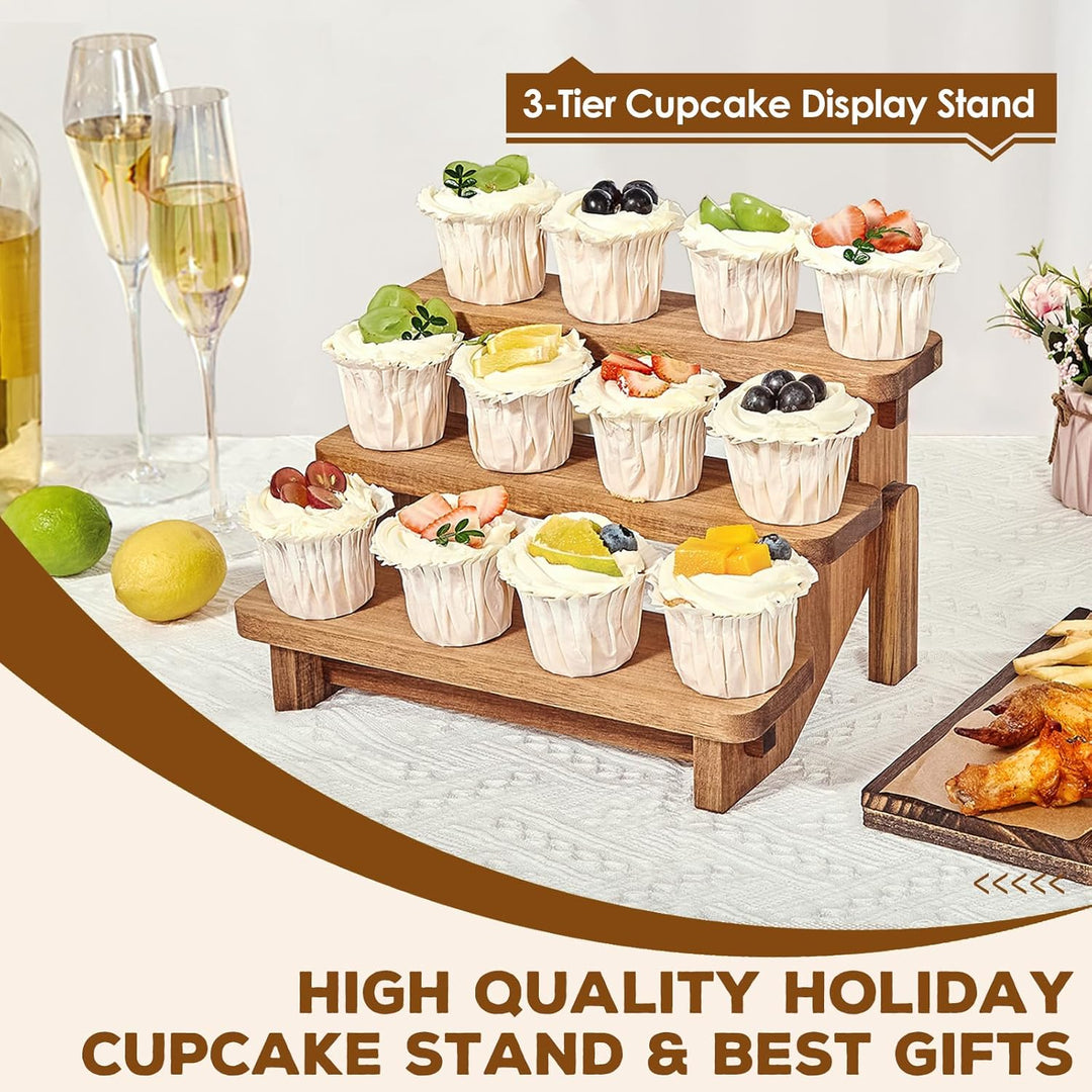 DUJUST Cupcake Ständer Holz für 12 Cupcakes, Tortenständer 3 Etagen mit lebensmittelechter Oberfläch
