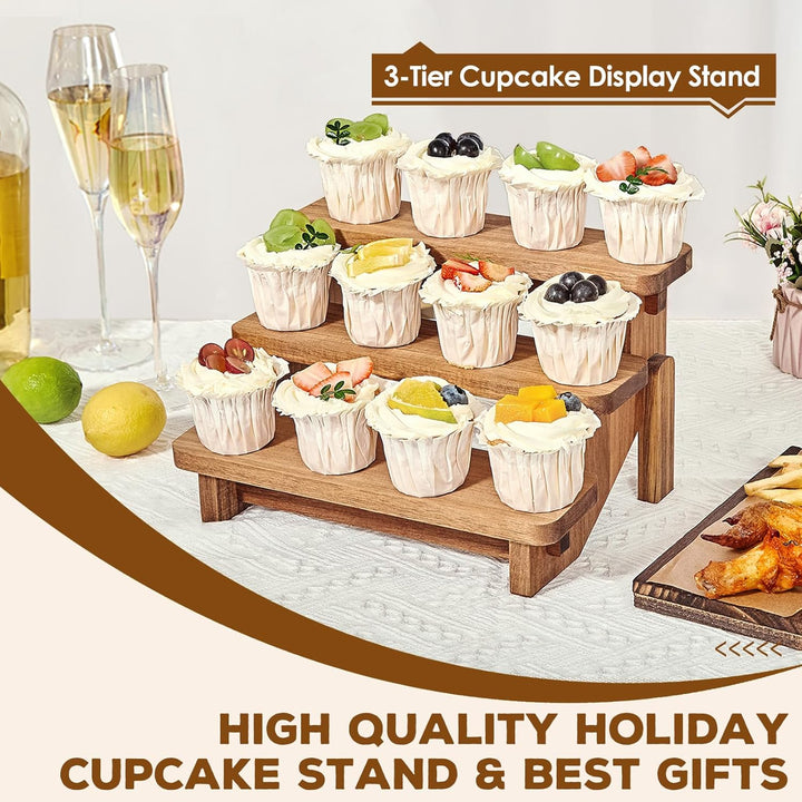 DUJUST Cupcake Ständer Holz für 12 Cupcakes, Tortenständer 3 Etagen mit lebensmittelechter Oberfläch