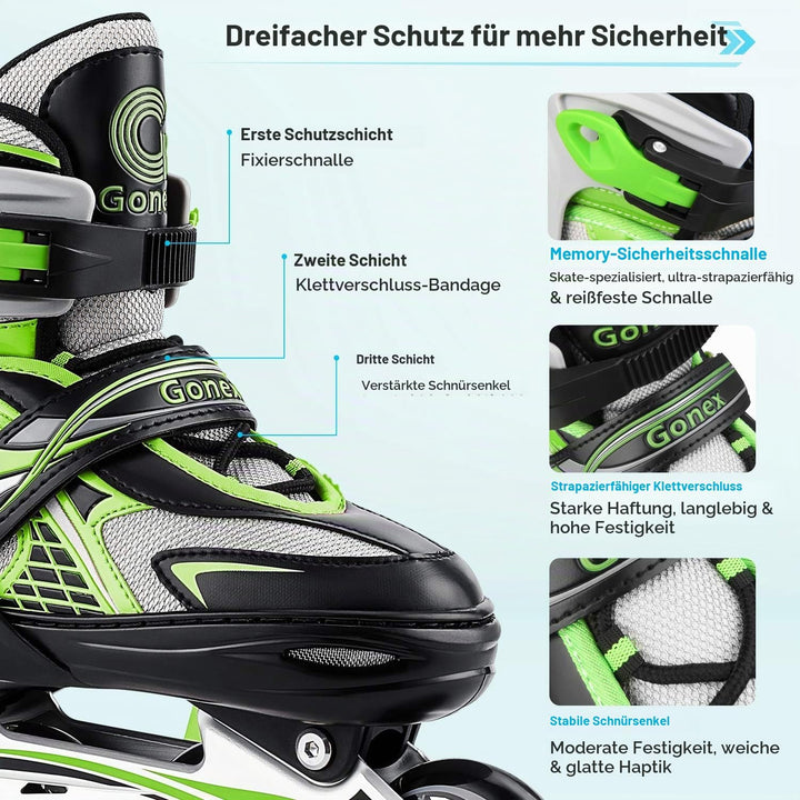 Gonex Inliner für Kinder, Inline Skates für Mädchen Jungen mit Leuchtende Räder Einstellbarer Grün M