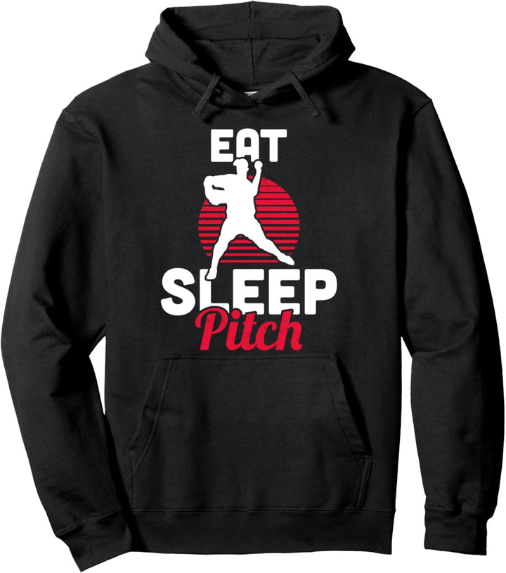 Witziges Baseball Spieler Zitat Eat Sleep Pitch Pullover Hoodie