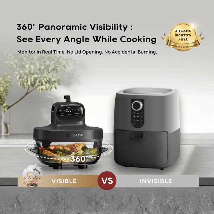 Dreame PT60 Tasti Air Fritteuse schwarz, ohne Beschichtung, ohne Chemikalien, 360°-Panoramablick, ko