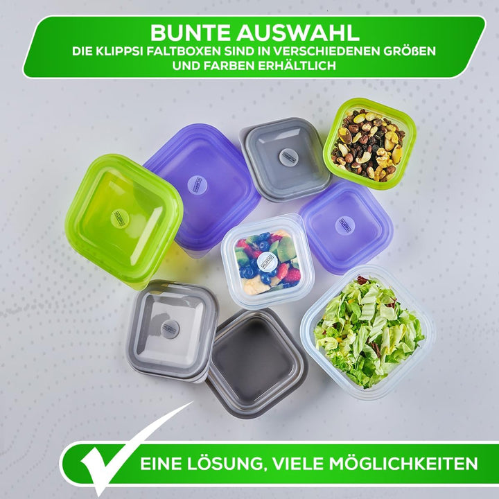 KLIPPSI® Lunchbox faltbar- Brotdosen Frischhaltedosen aus Platin Silikon hitze-kältebeständig, ausla