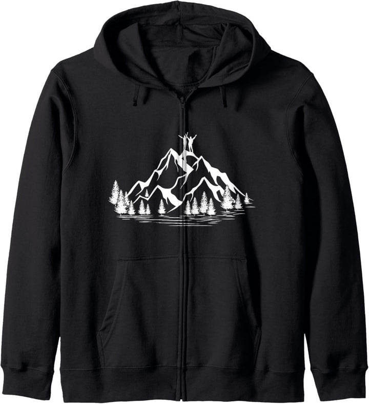 Berge Wander Design mit erfolgreichem Paar auf dem Gipfel Kapuzenjacke