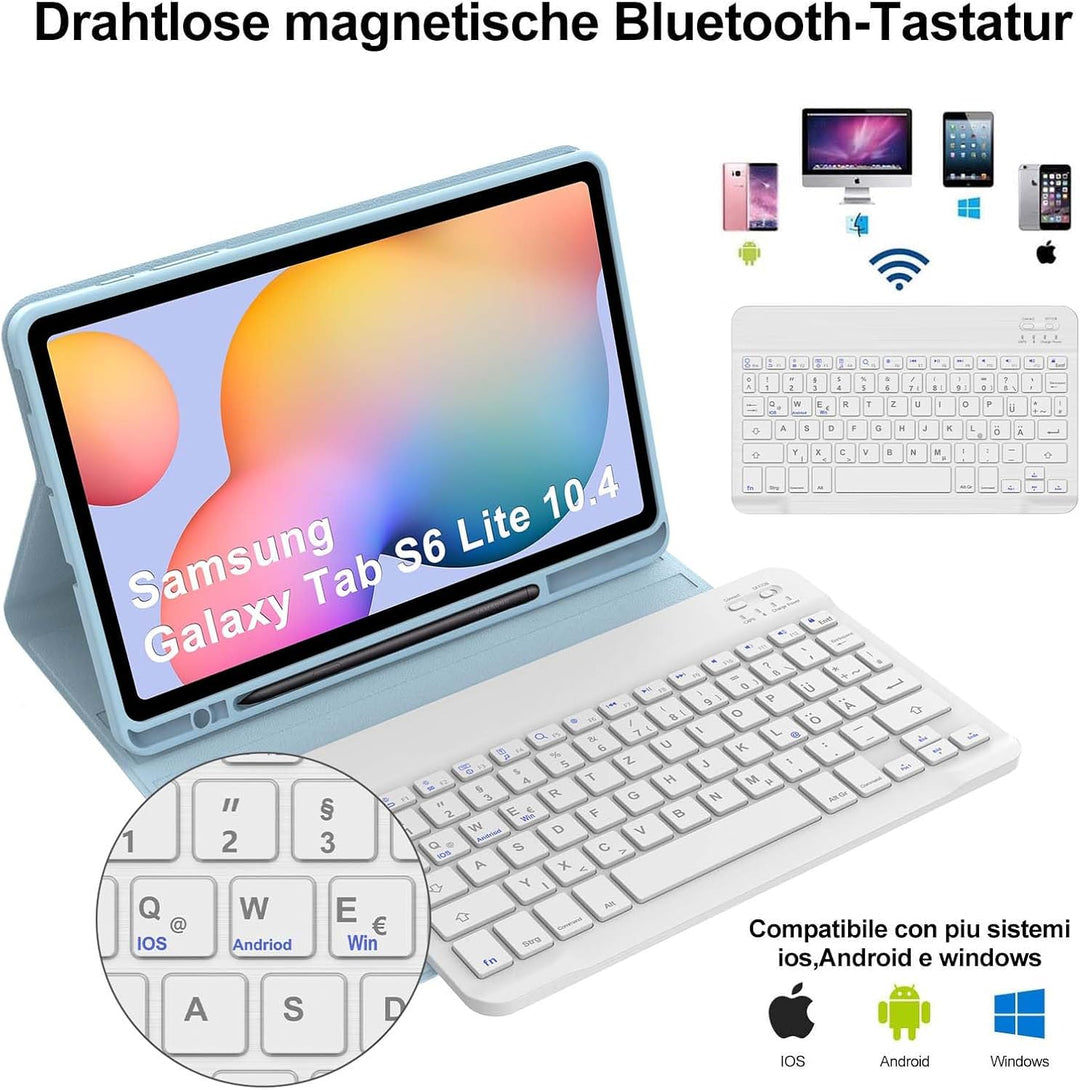 Tastatur Hülle für Samsung Galaxy Tab S6 Lite 10,4 Zoll (2024/2022/2020), Deutsches QWERTZ Magnetisc