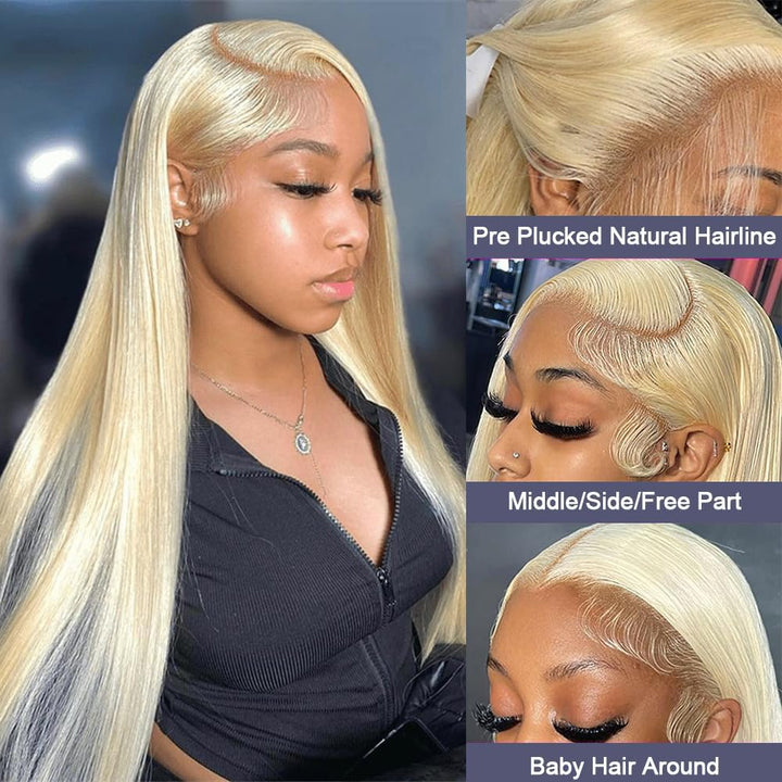 Echthaar Perücke Blonde 180% Density Schwarz Frauen 13x6 HD Straight Lace Front Wig 613 Farbe Transp