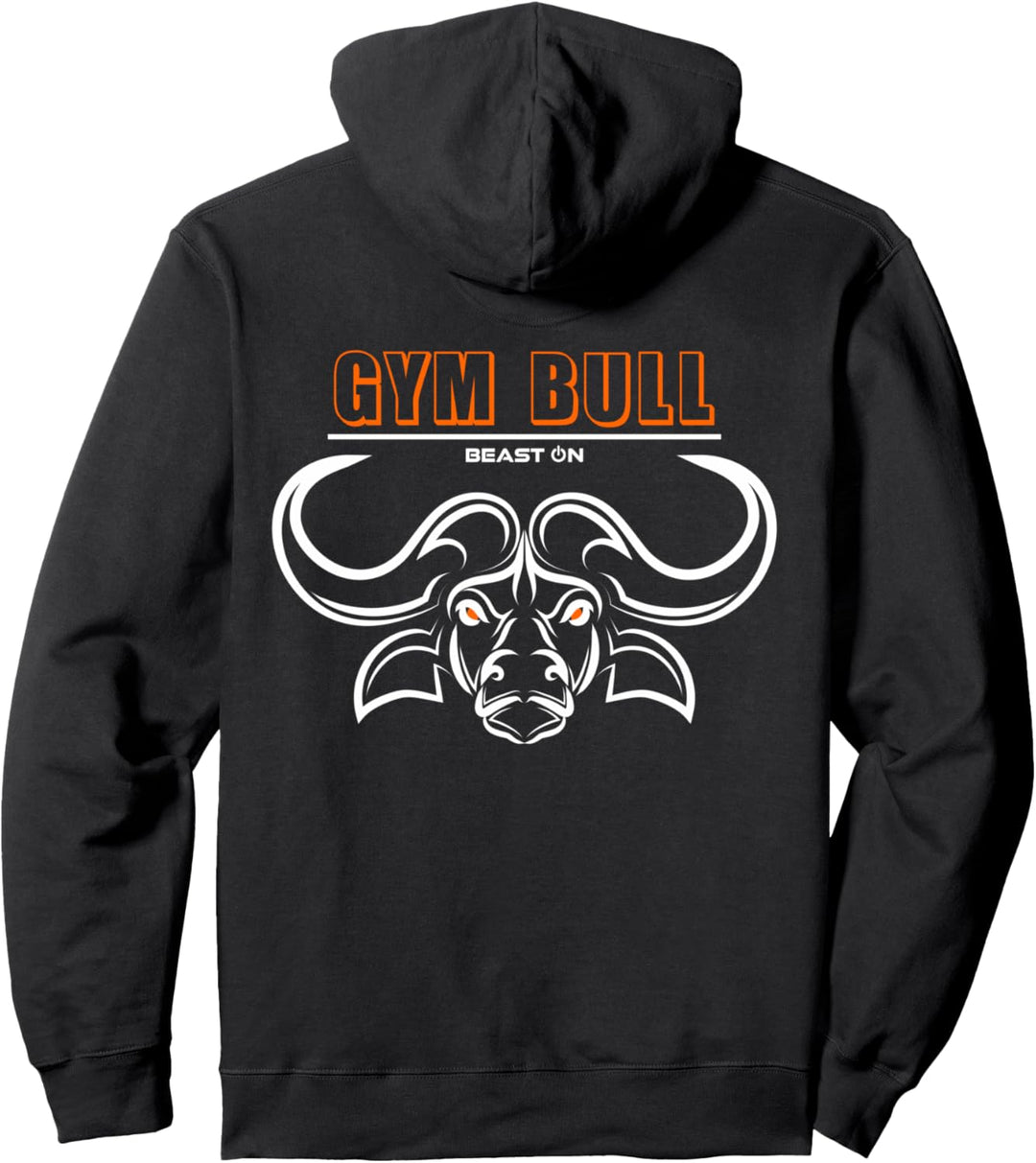 Gym Bulle Büffel Kopf Orange Rücken Motiv Fitness Workout Pullover Hoodie