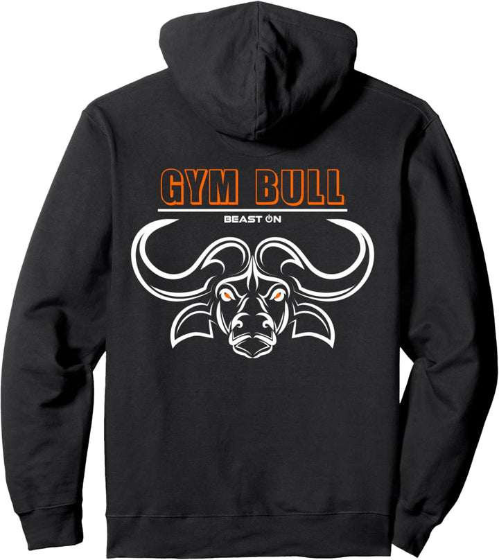 Gym Bulle Büffel Kopf Orange Rücken Motiv Fitness Workout Pullover Hoodie