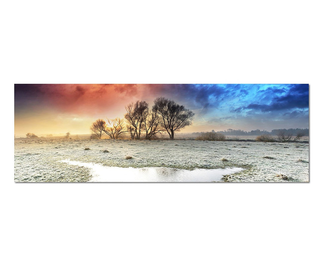 Paul Sinus Art Bilder Wand Bild - Kunstdruck 150x50cm Herbst Landschaft Frost Wolkenhimmel