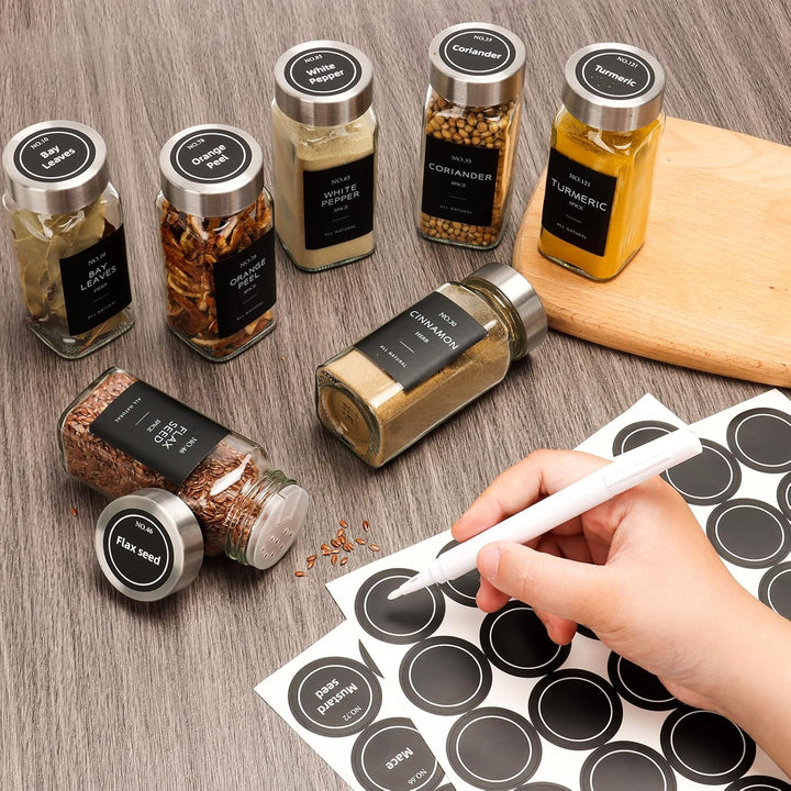 24er Set Gewürzdosen, 120ml eckige Gewürzgläser aus Glas, Gewürzbehälter, Gewürzgläser Set mit Edels